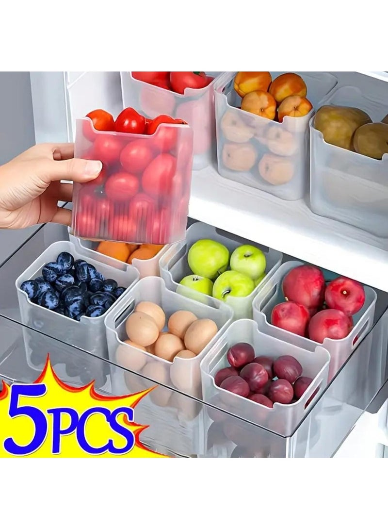 LDQ Set of 5 Refrigerator Organizers – Sealed Stackable Food Storage Containers with Lids for Produce – Durable Fridge Storage Bins for Freshness - Image 1